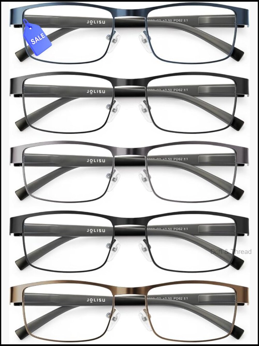 5 Pair Metal Thin Frame Blue Light Blocking Reading Glasses Reading